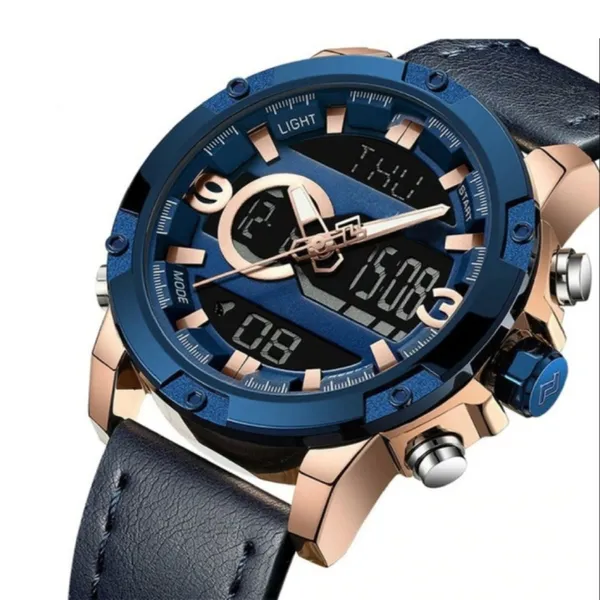 Naviforce NF9097 Luxury Brand Dual Display Sports Men's Watch – Dial Color: Blue, Strap Color: Blue – View 2
