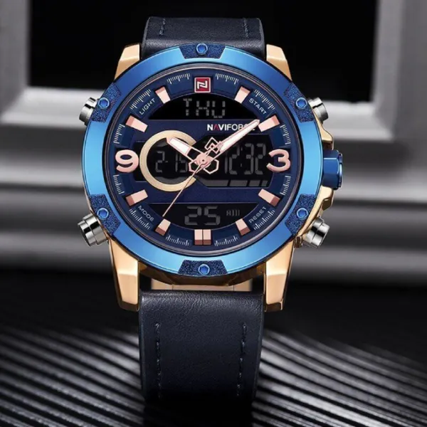 Naviforce NF9097 Luxury Brand Dual Display Sports Men's Watch – Dial Color: Blue, Strap Color: Blue – View 3