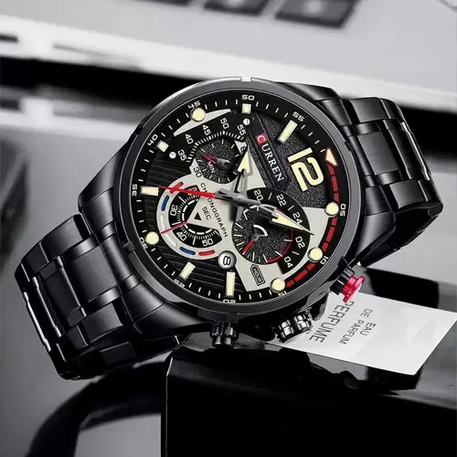 Curren 8395 Stainless Steel Chronograph Multifunctional Classic Men's Watch – Dial Color: Black, Strap Color: Black – View 4