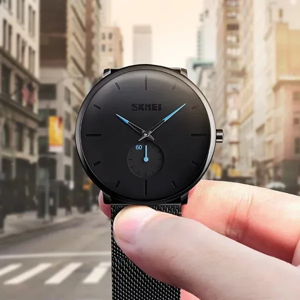 SKMEI 9185 Quartz 30M Waterproof  Men's Watch – Dial Color: Blue, Strap Color: Black – View 4