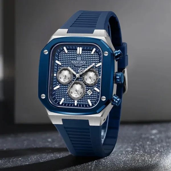 Naviforce 8037 Comfortable Silicone Band Multifunctional Sports Men's Watch – Dial Color: Blue, Strap Color: Blue – View 2