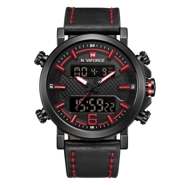 NAVIFORCE 9135 Analog LED Digital Dual Display Sports Men's Watch – Dial Color: Red, Strap Color: Black – View 1