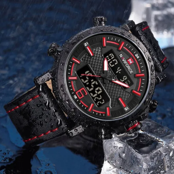 NAVIFORCE 9135 Analog LED Digital Dual Display Sports Men's Watch – Dial Color: Red, Strap Color: Black – View 3