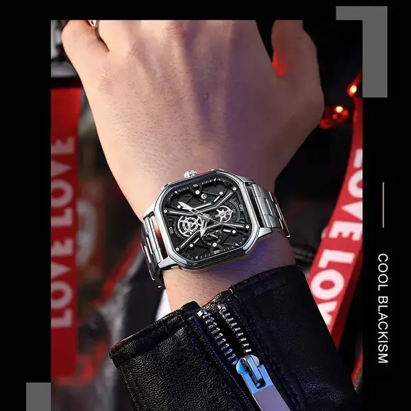 CRRJU 2313 Comfortable Stainless Steel Multifunctional Chronograph Luminous Dial Casual Men's Watch – Dial Color: Black, Strap Color: Silver – View 4