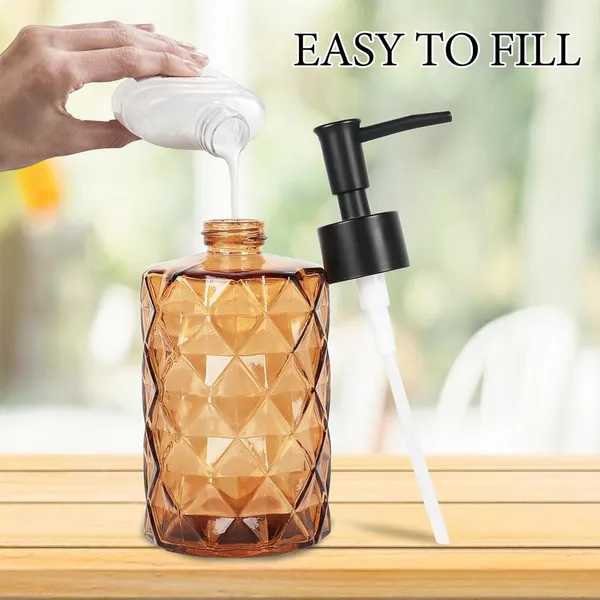 ​Amber Glass Liquid Soap Dispenser Pump Shampoo & Conditioner Dispenser 330ml – Color: Orange – View 3