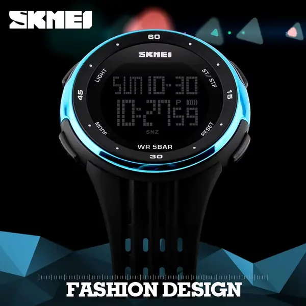 SKMEI 1219 Digital Stylish Silicone Strap Sporty Men's Watch – Dial Color: Black, Strap Color: Blue – View 3