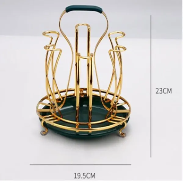 Golden Glass Stand With Drainer Green Tray Stainless Steel Kitchen Organizer 8x4 inch – View 4