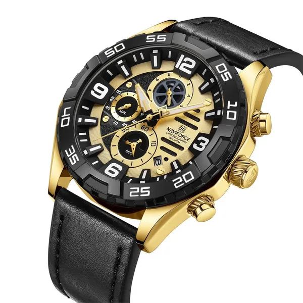 Naviforce NF8043 Elegance Stainless Steel Men's Watch – Dial Color: Gold, Strap Color: Black – View 2