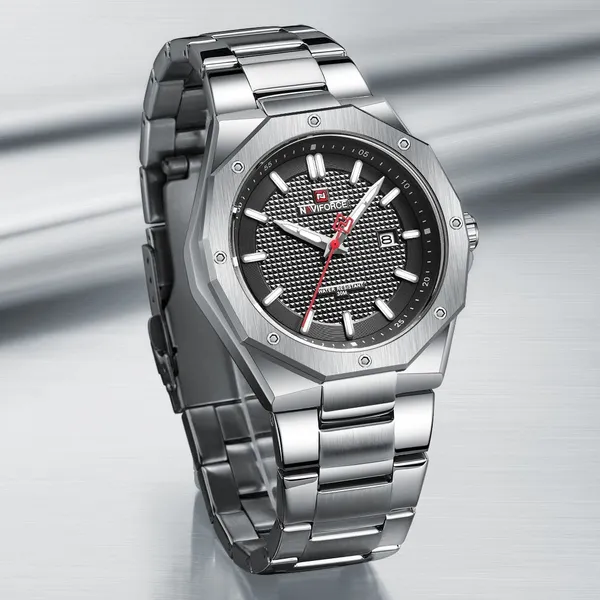 NAVIFORCE NF9200S Stainless Steel Analog Men's Watch – Dial Color: Black, Strap Color: Silver – View 3