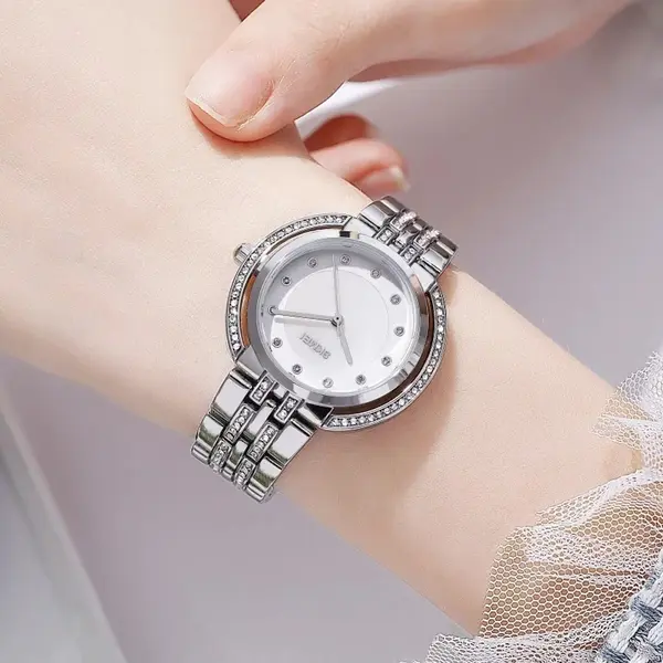 Skmei 1979 Analog Quartz Luxury Stainless Steel Strap Special Women Wrist Watches – Dial Color: Silver, Strap Color: Silver – View 3