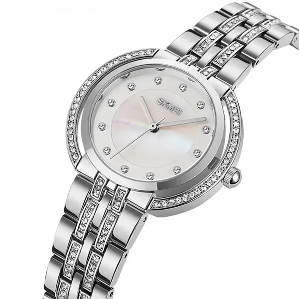 Skmei 1979 Analog Quartz Luxury Stainless Steel Strap Special Women Wrist Watches – Dial Color: Silver, Strap Color: Silver – View 2