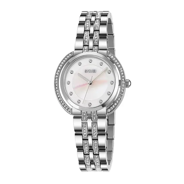 Skmei 1979 Analog Quartz Luxury Stainless Steel Strap Special Women Wrist Watches – Dial Color: Silver, Strap Color: Silver – View 1