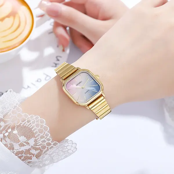 SKMEI 2190 Stainless Steel Strap Rainbow dial women wristwatch – Dial Color: Gold, Strap Color: Gold  – View 4