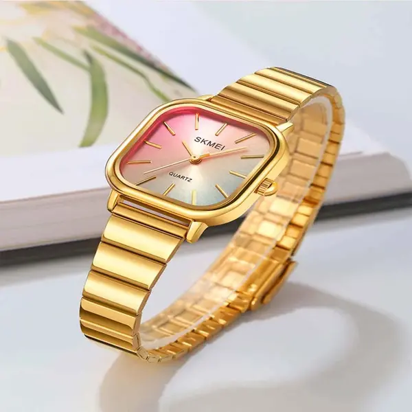 SKMEI 2190 Stainless Steel Strap Rainbow dial women wristwatch – Dial Color: Gold, Strap Color: Gold  – View 3