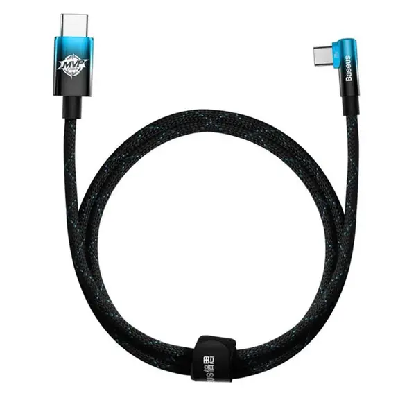 Baseus 100W Type-C to Type-C 1m Nylon Braided Elbow Charging Cable – Color: Blue – View 1
