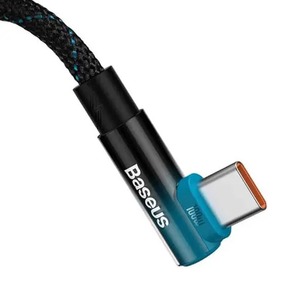 Baseus 100W Type-C to Type-C 1m Nylon Braided Elbow Charging Cable – Color: Blue – View 3