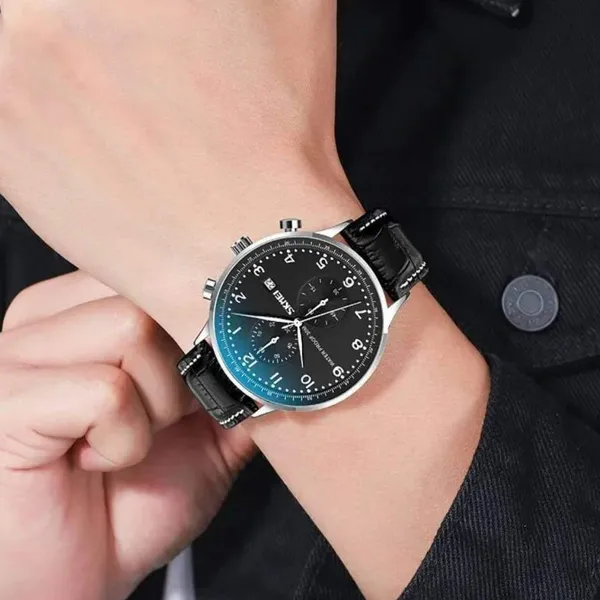 Skmei 9301 Leather Quartz Stainless Steel Men's Watch – Dial Color: Black, Strap Color: Black – View 5