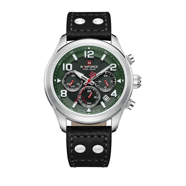 NAVIFORCE NF1006 Solar-Powered Movement Luminous Men Watch – Dial Color: Green, Strap Color: Black – View 1