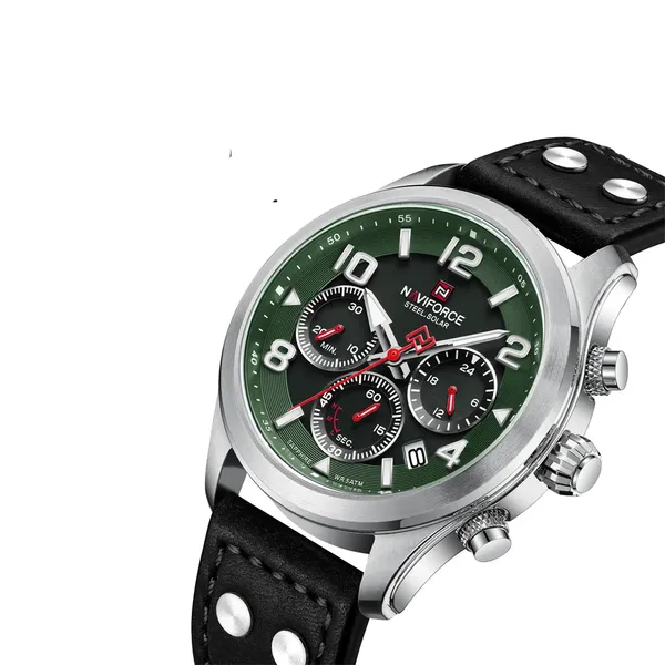 NAVIFORCE NF1006 Solar-Powered Movement Luminous Men Watch – Dial Color: Green, Strap Color: Black – View 2