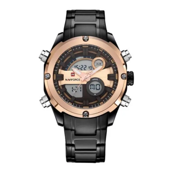 NAVIFORCE NF9088 Stainless Steel Dual Time Men's Watch – Dial Color: Rose, Strap Color: Black – View 1
