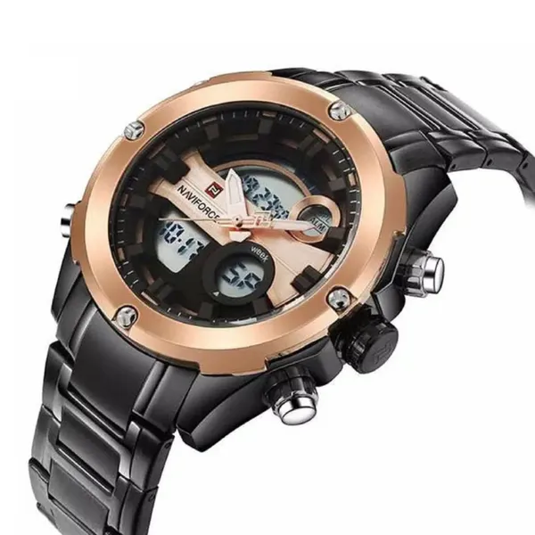 NAVIFORCE NF9088 Stainless Steel Dual Time Men's Watch – Dial Color: Rose, Strap Color: Black – View 2