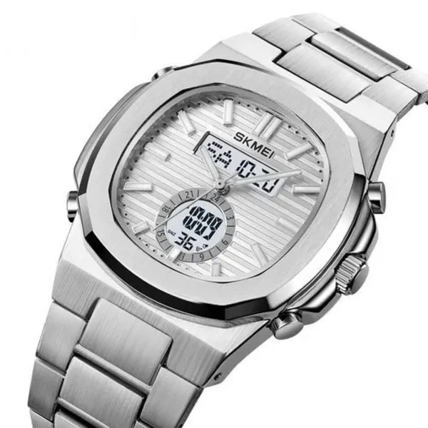 Skmei 2279 Dual Time Stainless Steel Digital Men's Watch – Dial Color: Silver, Strap Color: Silver – View 2