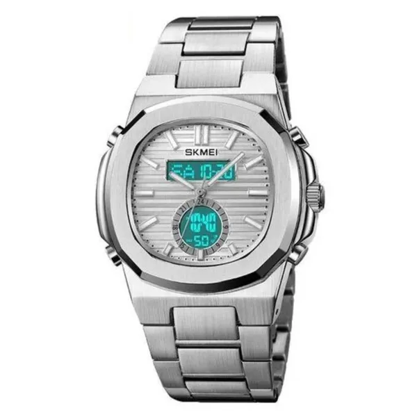 Skmei 2279 Dual Time Stainless Steel Digital Men's Watch – Dial Color: Silver, Strap Color: Silver – View 4