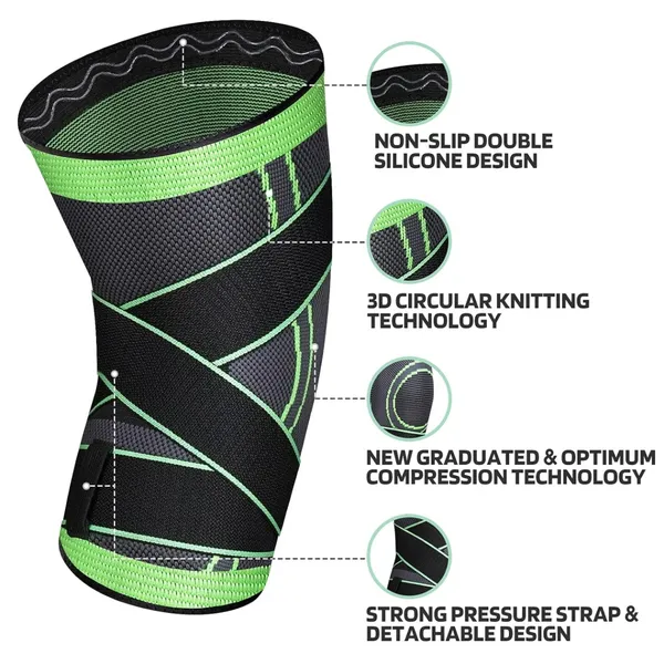 Adjustable Knee Support Compression Strap Sleeve | হাঁটুর ব্যথার জন্য নি সাপোর্ট বেল্ট – Color: Green, Size: Free Size – View 3