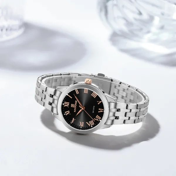 NAVIFORCE NF5032 Stainless Steel Analog Watch For Women – Dial Color: Black, Strap Color: Silver – View 2