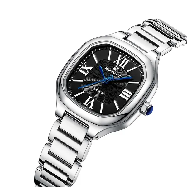 NAVIFORCE NF5042 Waterproof Stainless Steel Women's Watch – Dial Color: Black, Strap Color: Silver – View 2
