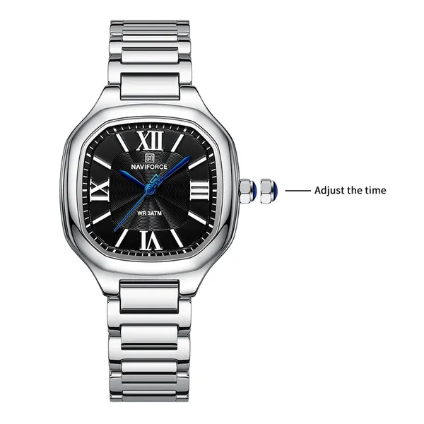 NAVIFORCE NF5042 Waterproof Stainless Steel Women's Watch – Dial Color: Black, Strap Color: Silver – View 4
