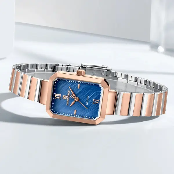 Naviforce NF5050 Women’s Japanese Quartz Movement Standard Watch – Dial Color: Blue, Strap Color:  Brown  – View 3