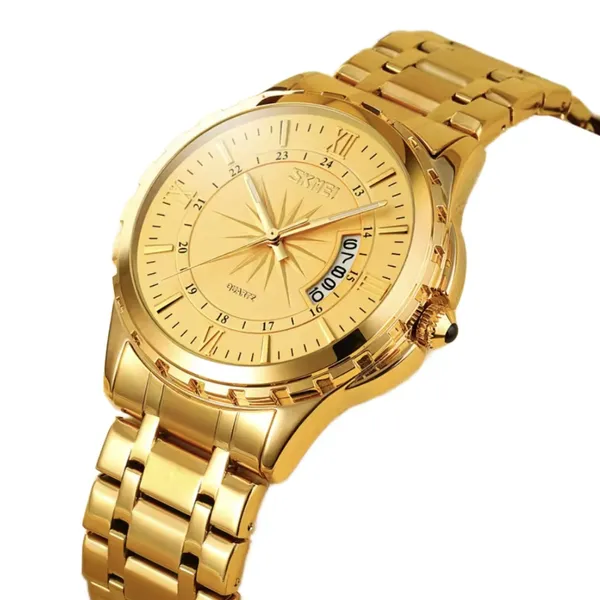 Skmei 9069 Stainless Steel Waterproof Quartz Men's Watch – Dial Color: Gold, Strap Color: Gold  – View 2