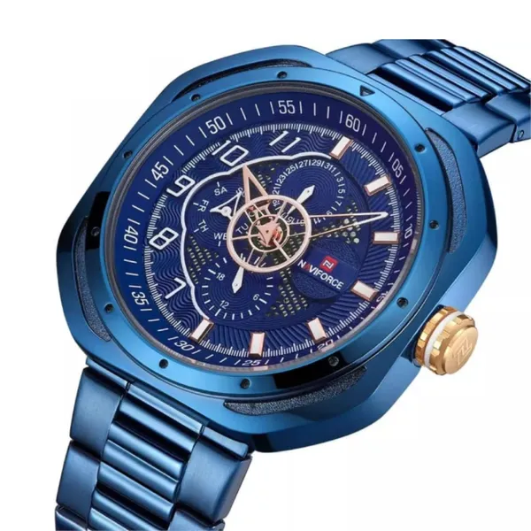 Naviforce NF9141 Luxury Stainless Steel Chronograph Men's Watch  – Dial Color: Blue, Strap Color: Blue – View 2