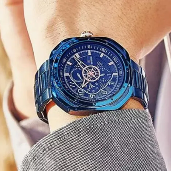 Naviforce NF9141 Luxury Stainless Steel Chronograph Men's Watch  – Dial Color: Blue, Strap Color: Blue – View 4