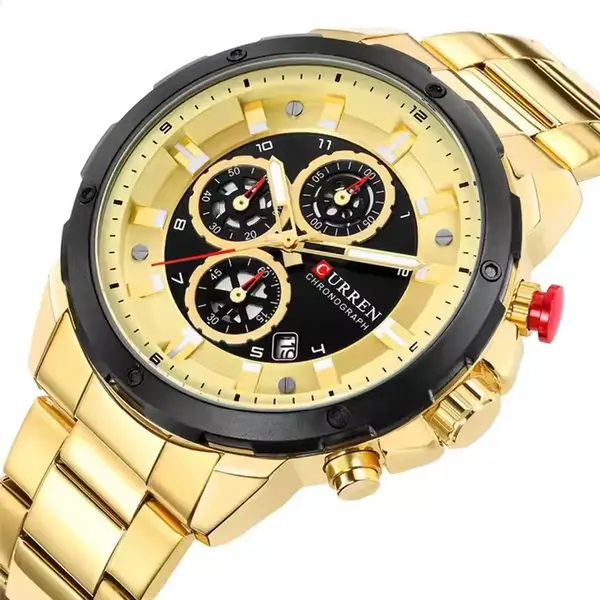 Curren 8323 Luxury Quartz Stainless Steel Chronograph Men's Watch – Dial Color: Gold, Strap Color: Gold – View 2