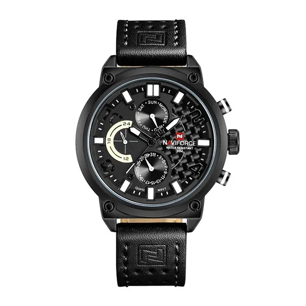 NAVIFORCE NF9068L Fashion Big Dial Multi-Function Waterproof Quartz Luxury Sports Men’s Watch – Dial Color: White, Strap Color: Black – View 1