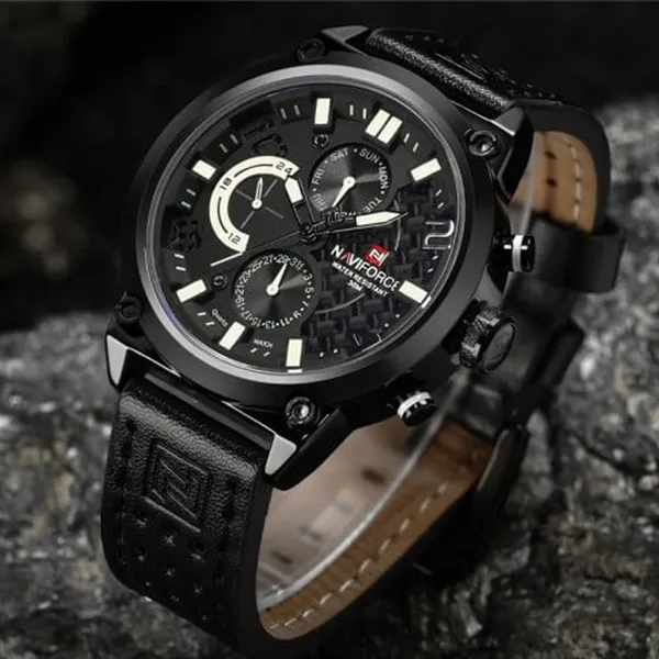 NAVIFORCE NF9068L Fashion Big Dial Multi-Function Waterproof Quartz Luxury Sports Men’s Watch – Dial Color: White, Strap Color: Black – View 2