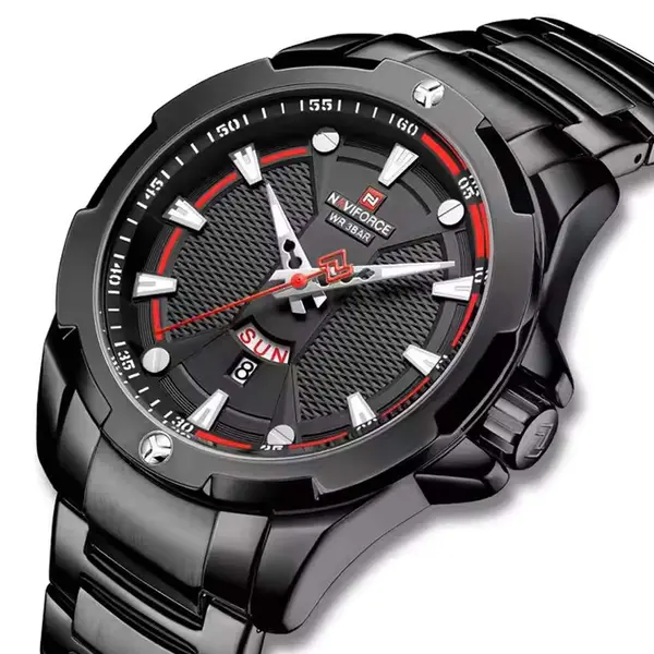 Naviforce NF9161 Luxury Stainless Steel Quartz Casual Fashion Men's Watch – Dial Color: Black, Strap Color: Black – View 2