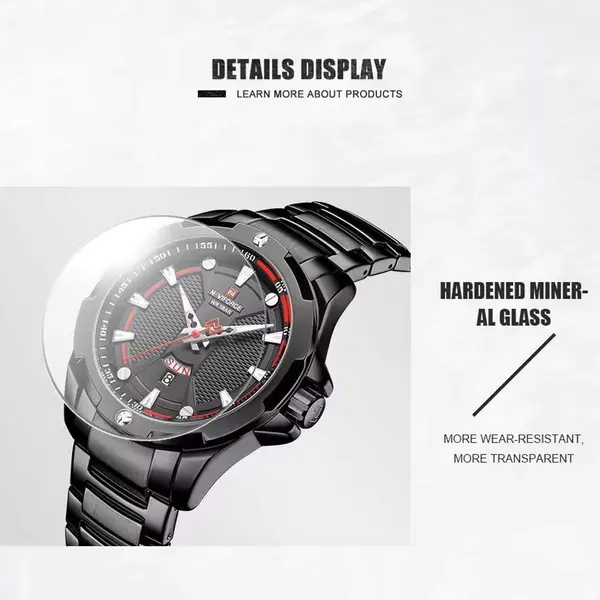 Naviforce NF9161 Luxury Stainless Steel Quartz Casual Fashion Men's Watch – Dial Color: Black, Strap Color: Black – View 5