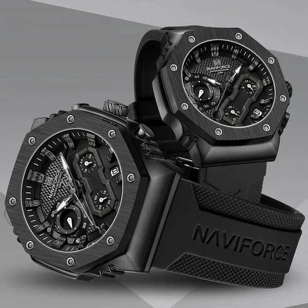 Naviforce 8035 Luxury Military Sports Quartz Analog Men's Watch – Dial Color: Black, Strap Color: Black – View 2