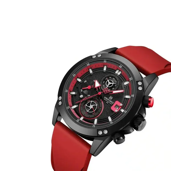 Naviforce 8033 Luxury Military Sports Quartz Analog Men's Watch – Dial Color: Red, Strap Color: Red – View 2