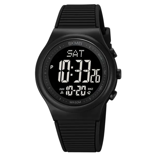 SKMEI 1980 Silicone Strap Digital Sporty Men's Watch – Dial Color: Black, Strap Color: Black – View 1