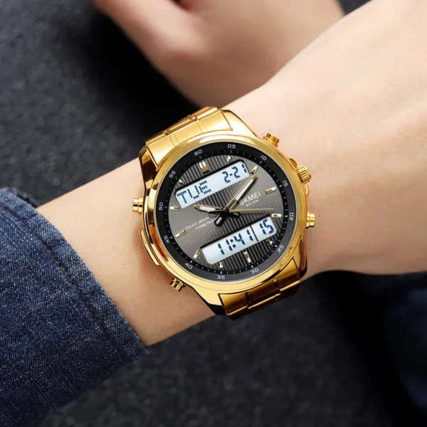 Skmei 2049 Analog Digital Dual Display Men's Watch – Dial Color: Black, Strap Color: Gold  – View 4