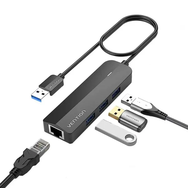 VENTION CHNBB 3-Port USB 3.0 Hub with Gigabit Ethernet Adapter – View 2