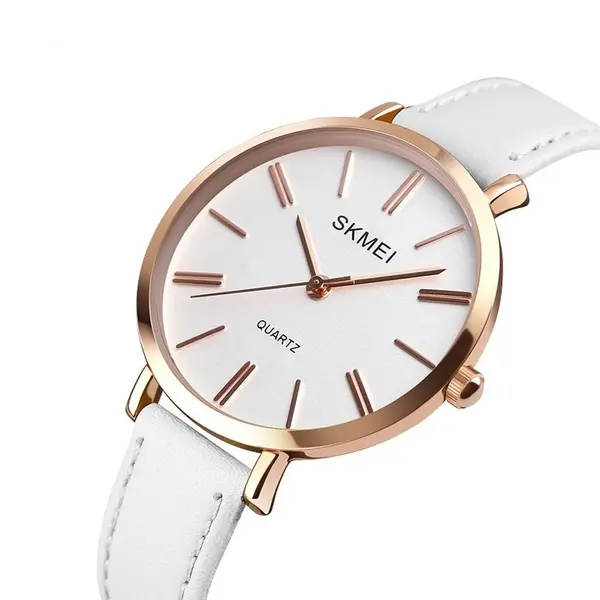SKMEI 1397 Minimalist Minor Girl Collection Leather Strap Watch – Dial Color: White, Strap Color: White – View 2
