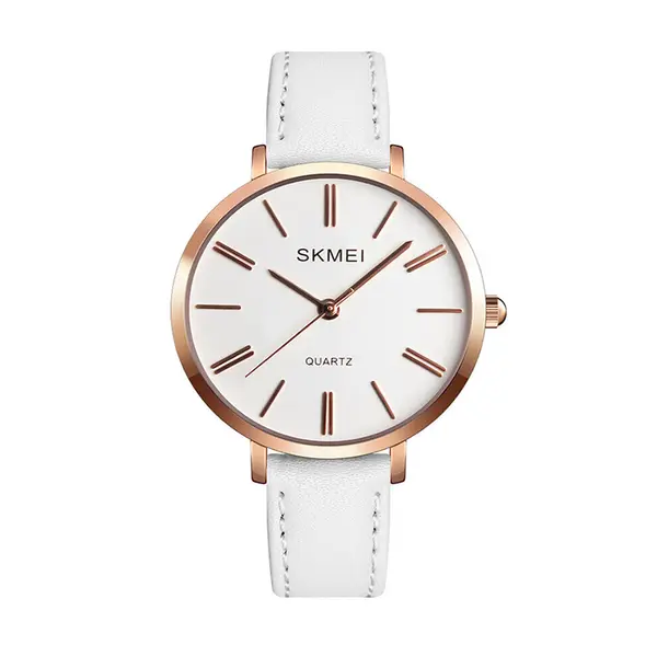 SKMEI 1397 Minimalist Minor Girl Collection Leather Strap Watch – Dial Color: White, Strap Color: White – View 1