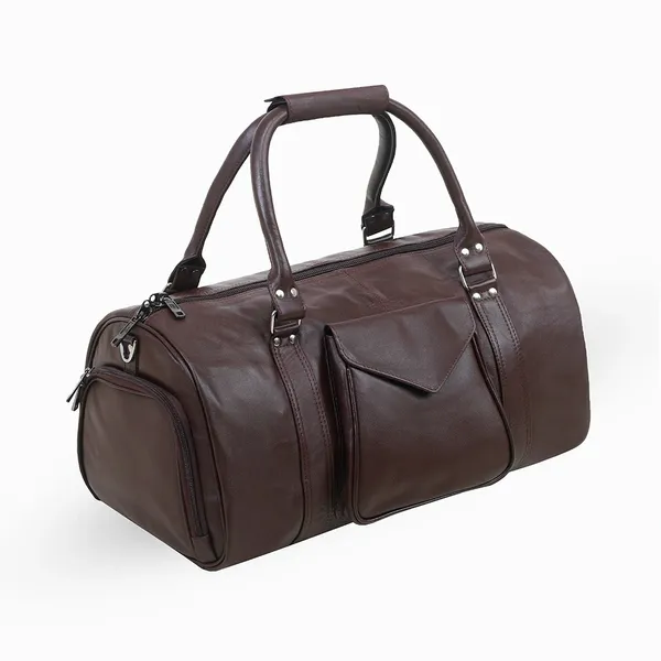 High Quality Travel/Gym Bag with Shoe Compartment – Color: Brown – View 4