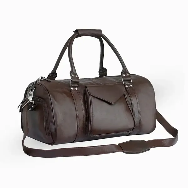High Quality Travel/Gym Bag with Shoe Compartment – Color: Brown – View 1