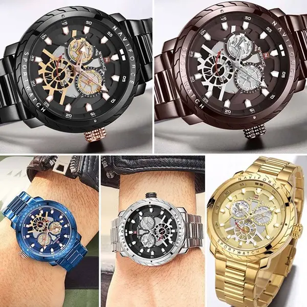 Naviforce NF9158 Luxury Stainless Steel Multifunctional Quartz Men's Watch – Dial Color: Silver, Strap Color: Silver – View 4